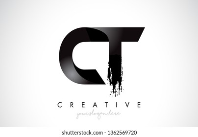CT Letter Design with Brush Stroke and Modern 3D Look Vector Illustration.