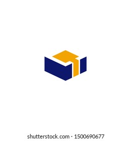 CT letter geometric box symbol shape icon logo design, simple color template design.