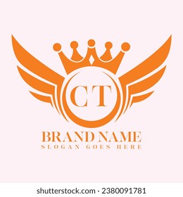 Letra CT Inicial con logotipo de lujo real y símbolo Wings. Elemento de diseño Wings, icono del logotipo de la carta inicial, diseño de plantilla de logotipo inicial.