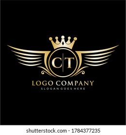 CT Letter Initial with Royal Wing Logo Template.