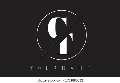 CT Letter Logo with Cutted and Intersected Design and Round Frame Vector Illustration