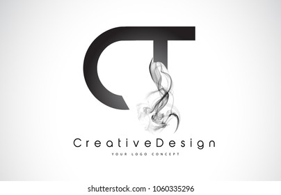 CT Letter Logo Design with Black Smoke. Creative Modern Smoke Letters Vector Icon Logo Illustration.