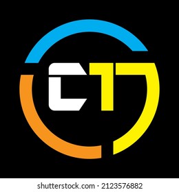 Diseño del logotipo de la letra CT sobre fondo negro Letra monograma inicial Modelo vector de diseño del logotipo CT. Símbolo gráfico de alfabeto para identidad empresarial