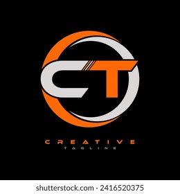 Diseño del logo de la carta CT sobre fondo negro. Concepto del logotipo de la letra de las iniciales creativas de CT. Diseño de letras CT.