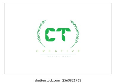 CT letters eco logo with leaf. Fresh nature and healthy leaf logo design.