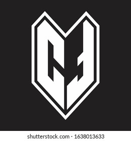 CT Logo monogram with emblem line style isolated on black background