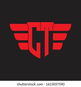 CT Logo monogram with emblem and wings element design template on red colors