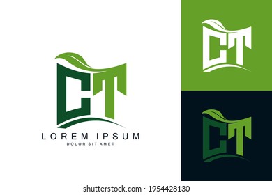 Monograma del logotipo CT con naturaleza de hoja verde Bioforma orgánica curvada premium diseño del vector