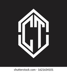 CT Logo monogram with hexagon shape and outline slice style with black and white