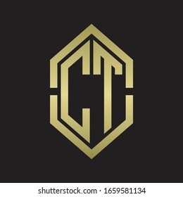 CT Logo monogram with hexagon shape and outline slice style with gold colors