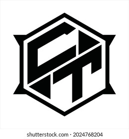 CT Logo monogram with hexagon and sharp shape design template