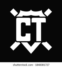 CT Logo monogram isolated on shield shape with rounded line on black background