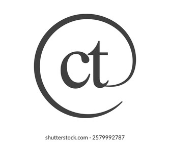 CT logo from two letter with circle shape email sign style. C and T round logotype of business company for brand identity.