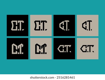 CT minimalist and classic logo set design.CT monogram polygonal and circle shape vector. CT unique design.
