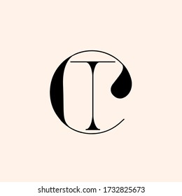 CT monogramm Logo.Typografisches Symbol mit Großbuchstaben c und Buchstaben t. Buchstaben-Symbol Alphabet Initialen isoliert auf hellen Hintergrund.Geometrische Stil elegante Zeichen.