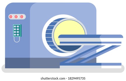 CT or MRI equipment, computer scan, table and round. Place for diagnostic patient health, medicine technology in blue color, clinic device vector