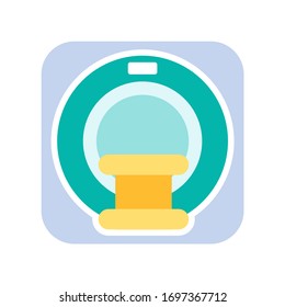 CT or MRI scan technology, computer researching of health. Clinic or laboratory element, hospital logotype, magnetic device, tomography label vector