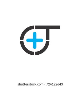 CT or OT letter logo design vector with plus logo