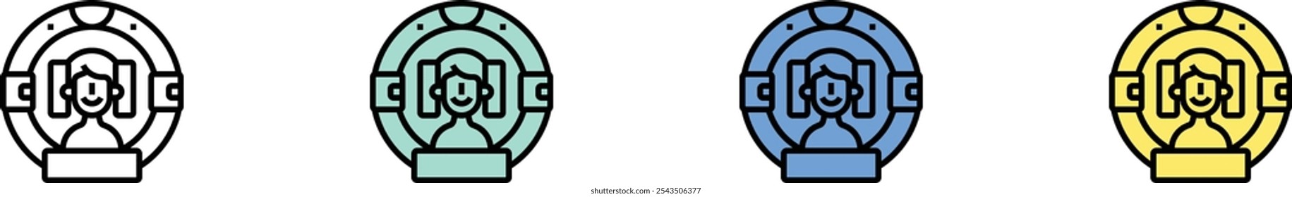CT scan icon. Outline, Green, Blue and Yellow Style Design Isolated On White Background