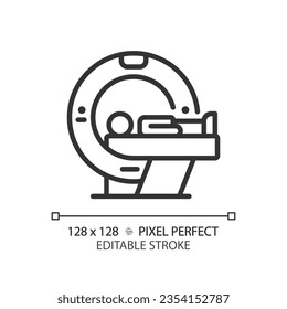 Icono lineal perfecto para el escaneo de píxeles Ct. Imagen médica. Médico de radiología. Servicio de atención de la salud. Análisis de salud. Ilustración de línea delgada. Símbolo de contorno. Dibujo del contorno del vector. Trazo editable