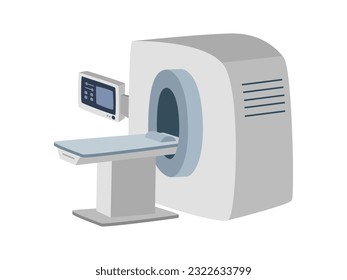 Escáner de tomografía computarizada por escáner de tomografía computarizada. Escáner computarizado de tomografía, Resonancia magnética de imágenes vectoriales planas estilo doodle dibujado a mano. Concepto de hospital y equipo médico