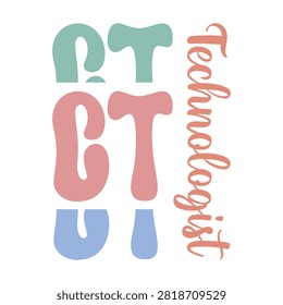 Ct technologist retro pastel typography design with technologist radiology healthcare technician typography hospital diagnostic illustration creative professional vertical identity