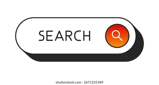 Botão CTA com texto: ícone de pesquisa e lupa.