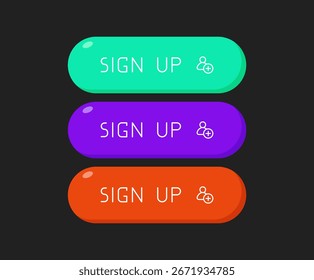 Botones CTA con texto: Registrarse, usuario, diseño de interfaz de usuario.