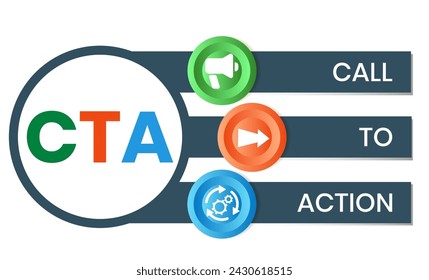 CTA - Call To Action acronym. business concept background. vector illustration concept with keywords and icons. lettering illustration with icons for web banner, flyer, landing page