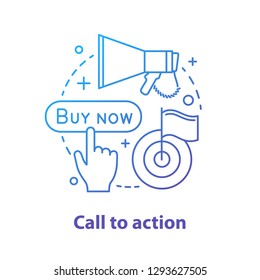 CTA concept icon. Call to action idea thin line illustration. Advertising campaign. Immediate sales. Buy now. Marketing tools, metrics. Vector isolated outline drawing