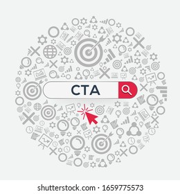 CTA media (llamada a la acción) Palabra escrita en la barra de búsqueda, ilustración vectorial.