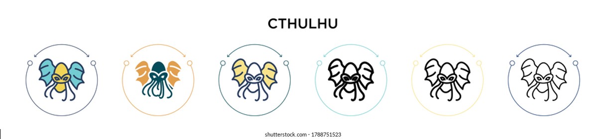 Cthulhu icon in filled, thin line, outline and stroke style. Vector illustration of two colored and black cthulhu vector icons designs can be used for mobile, ui, web