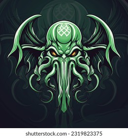 Cthulhu Mascot Logo: Illustration for Gaming and Sports - Modern Design Concept for Team Badges, Emblems, and T-Shirts