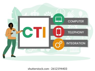 CTI - Computer Telephony Integration acronym, business concept. word lettering typography design illustration with line icons and ornaments. Internet web site promotion concept vector layout.