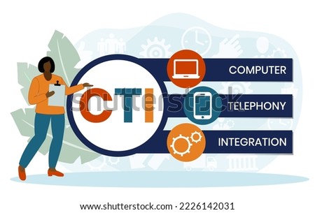 CTI - Computer Telephony Integration acronym, business concept. word lettering typography design illustration with line icons and ornaments. Internet web site promotion concept vector layout.