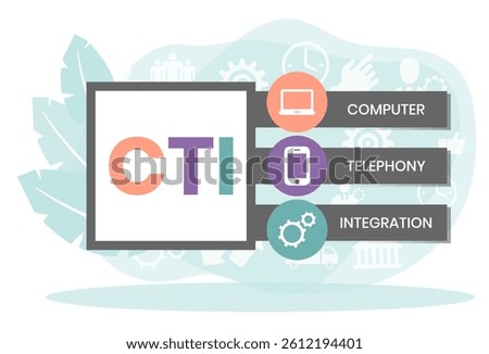 CTI - Computer Telephony Integration acronym, business concept. word lettering typography design illustration with line icons and ornaments. Internet web site promotion concept vector layout.