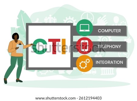 CTI - Computer Telephony Integration acronym, business concept. word lettering typography design illustration with line icons and ornaments. Internet web site promotion concept vector layout.
