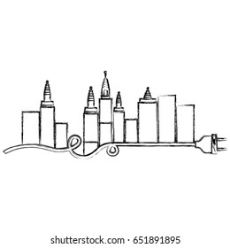 Ctiy building and plug icon. Architecture urban modern and metropolis theme. Isolated design. Vector illustration