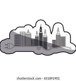 Ctiy building and plug icon. Architecture urban modern and metropolis theme. Isolated design. Vector illustration