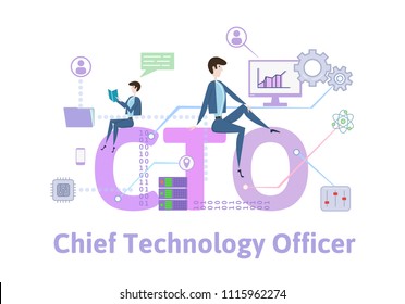 CTO, Chief Technology Officer.Concept with keywords, letters and icons. Colored flat vector illustration on white background.