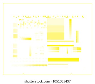 CTP plate yellow separation chart cmyk color. Offset print test in cmyk color model. Vector set process calibration, printing, registration, control marks and strips. Color bar and tone gradient bar. 