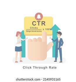 CTR - Click Through Rate acronym,Number time of clicks and Online advertising analysis,Website customer visitor engagement effect calculation,Internet digital marketing strategy,Vector illustration.