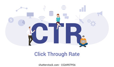 ctr click through rate concept with big word or text and team people with modern flat style - vector