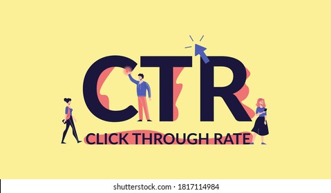 CTR-Click durch Rate. Online-Marketing-Verkehr mit dem Verkauf von Business-Inhalten reine Strategie Einnahmen von Werbetreibenden und Besucher Werbung Abkürzung soziale digitale Vektoroptimierung.