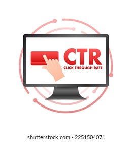 CTR - Click through rate sign, label. Hand Click. Vector stock illustration