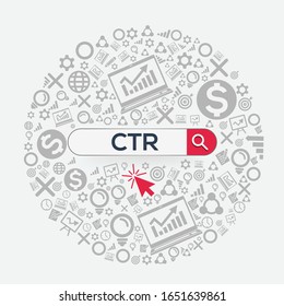 CTR media (clic a través de la velocidad) Palabra escrita en la barra de búsqueda,Ilustración vectorial.
