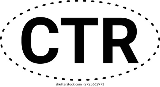 Ícone de adesivo CTR - Tipografia em negrito preto em símbolo de borda oval tracejada