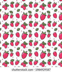 ctrawberries berries seamless pattern with leaves