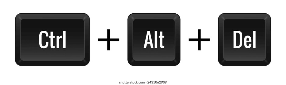 Ctrl Alt Del Key combination. Keyboard, control, computer, shortcut, laptop, functional, input device, peripheral, enter the text, typing, type, hotkeys, layout, language, qwerty. Vector