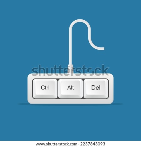 Ctrl, Alt, Del keyboard keys isolated on background. Buttons to fix computer's hanging problem. Shortcut for restart computer. Vector illustration